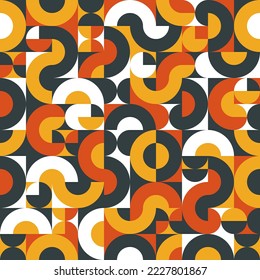 Bauhaus geometrical seamless pattern with circle or semi circles in yellow and grey colors, design for posters, prnt or wallpaper