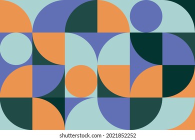 Bauhaus geometry abstract simple shapes minimalistic orange, purple and green poster. Abstract vector pattern - web banner, business presentation, branding package, fabric print, wallpaper