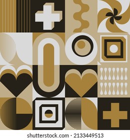 Bauhaus inspired abstract artwork made with vector design elements and bold geometric shapes for poster, cover, art, presentation, prints, fabric, wallpaper and etc.