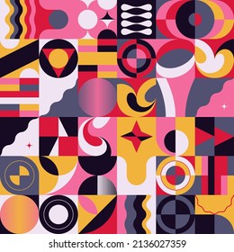 Bauhaus inspired abstract artwork made with vector design elements and bold geometric shapes for poster, cover, art, presentation, prints, fabric, wallpaper and etc.