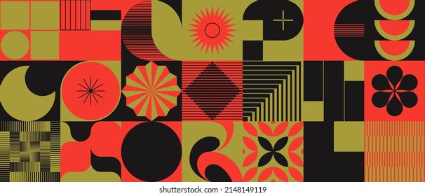 Bauhaus inspired abstract artwork made with vector design elements and bold geometric shapes for poster, cover, art, presentation, prints, fabric, wallpaper and etc.