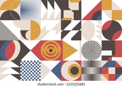 Bauhaus inspired abstract artwork made with vector design elements and bold geometric shapes for poster, cover, art, presentation, prints, fabric, wallpaper and etc.