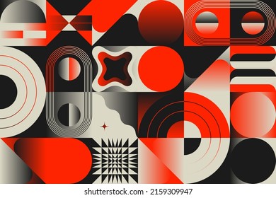 Bauhaus inspired abstract artwork made with vector design elements and bold geometric shapes for poster, cover, art, presentation, prints, fabric, wallpaper and etc.