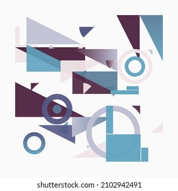 Bauhaus inspired graphic artwork of vector poster design created with vector abstract elements and bold geometric shapes, useful for video art, website design, album cover prints, fine arts images.