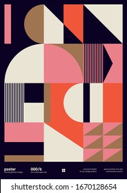Bauhaus inspired graphic design of vector poster mockup collection created with vector abstract elements, lines and bold geometric shapes, useful for poster art, front page design, decorative prints.
