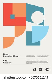 Diseño gráfico inspirado en Bauhaus de maqueta vectorial creado con elementos abstractos vectoriales, líneas y formas geométricas audaces, útiles para el arte de los afiches, diseño de portadas, impresiones decorativas.