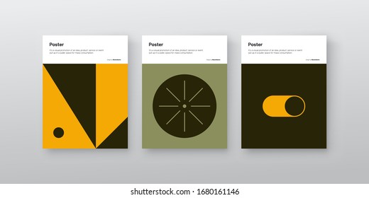 Bauhaus inspired graphic design of vector poster mockup collection created with vector abstract elements, lines and bold geometric shapes, useful for poster art, front page design, decorative prints.