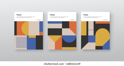 Bauhaus inspired graphic design of vector poster mockup collection created with vector abstract elements, lines and bold geometric shapes, useful for poster art, front page design, decorative prints.