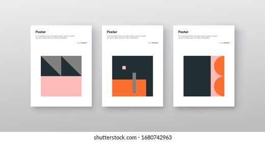 Bauhaus inspired graphic design of vector poster mockup collection created with vector abstract elements, lines and bold geometric shapes, useful for poster art, front page design, decorative prints.