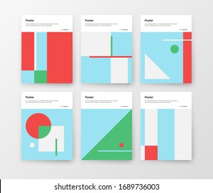 Diseño gráfico inspirado en Bauhaus de la colección de maquetas vectoriales creadas con elementos abstractos vectoriales, líneas y formas geométricas audaces, útiles para el arte de los afiches, diseño de portadas, impresiones decorativas.