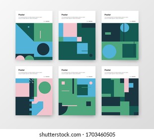 Diseño gráfico inspirado en Bauhaus de la colección de maquetas vectoriales creadas con elementos abstractos vectoriales, líneas y formas geométricas audaces, útiles para el arte de los afiches, diseño de portadas, impresiones decorativas.