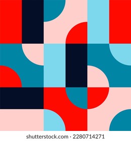 Bauhaus luxury geometric pattern background, vector abstract circle, triangle and square lines art. pink, bright blue, red and green color, trendy Bauhaus pattern backgrounds super flat best design.