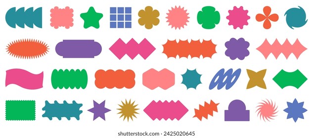 Bauhaus memphis design.Set of geometric modern brutalist shapes.Abstract retro icons and symbols in y2k style. Modern minimalist elements swiss style, abstract bold primitive design. Y2K elements set.