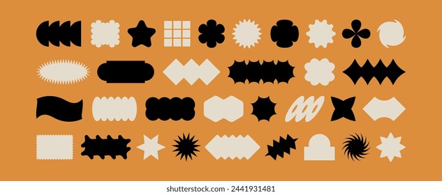 Bauhaus memphis design.Set of geometric modern brutalist shapes.Abstract retro icons and symbols in y2k style. Modern minimalist elements swiss style, abstract bold primitive design. Y2K elements set.