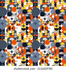 Bauhaus mid-century pattern. Seamless geometric abstract pattern. Vector geometric shapes design.