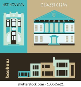 Bauhaus, Modern and Classicism style houses.