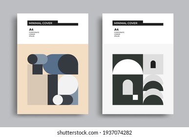Bauhaus modern design posters with geometric color shapes. Minimal graphic composition for flyer A4. Vector template