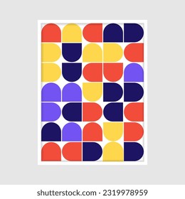 Bauhaus modern geometric pattern with color shapes. simple design colorful in frame vector