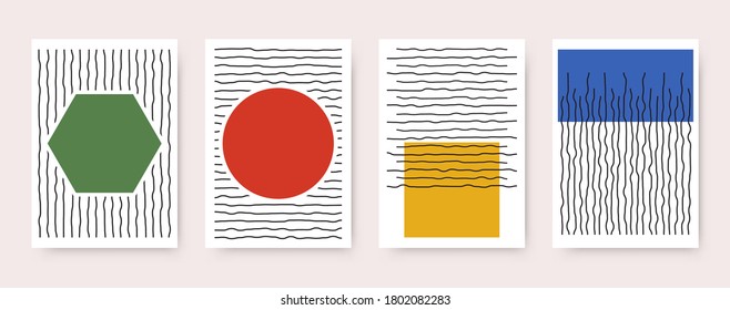 Bauhaus modern poster set. Simple 20s design contemporary style with geometric shapes. Minimal collage vector illustration.