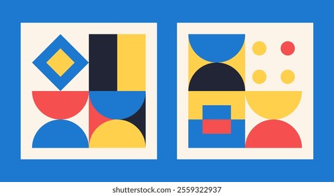 Bauhaus Modern Shapes Abstract Vector Art with Bold Lines and Colorful Symmetry