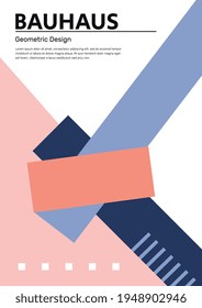 Bauhaus and Mondrian design background with colorful shapes and pattern. Abstract vector template in 20s retro vibe and modern style with text. For print, poster and cover.