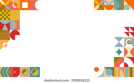 bauhaus mosaic pattern flat background design, colorful with different color shapes, for website background, personal computer wallpaper, etc.