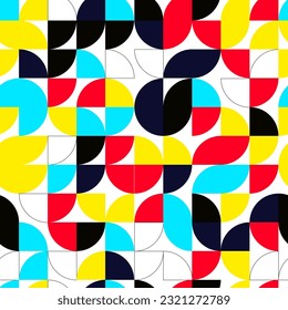 Bauhaus multicolor pattern. Seamless colorful geometric background. Half circlesseamless pattern. Bbauhaus design for printing gift wrapping paper, bed linen, textile, fabric, cover, bags print
