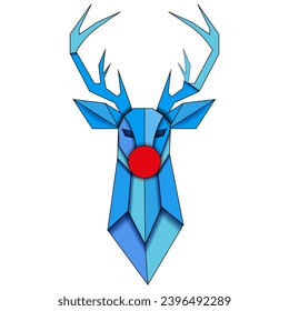 Bauhaus Origami XMAS Reindeer. Japanese art. Deer in cut paper style isolated transparent background.  Vector illustration can used t-shirt print, card, poster, banner Design Christmas greeting card  