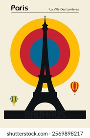 Bauhaus, Paris, Eiffel Tower, retro travel, poster, wall art, illustration, vector