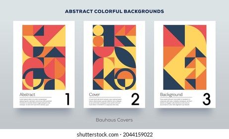 Bauhaus pattern. Abstract geometric design covers. Simple colorful vector mockup posters. Trending vintage retro style background with creative elements. 