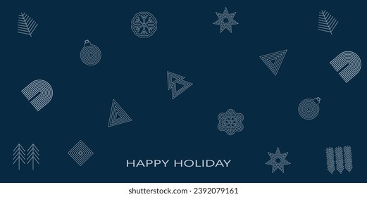 Bauhaus pattern abstract geometric. Modern universal art templates. Merry Christmas greeting card and invitations. Dark blue background banner. Vector illustration.