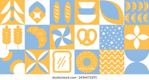 Bauhaus pattern abstract geometric.Baking and dessert in trendy geometric style - seamless pattern with icons related to bakery, cafe, cupcakes and logo design templates