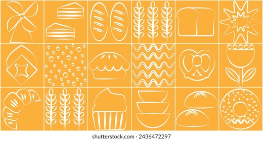 Bauhaus pattern abstract geometric.Baking and dessert in trendy geometric style - seamless pattern with icons related to bakery, cafe, cupcakes and logo design templates