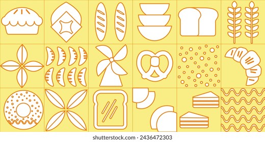 Bauhaus pattern abstract geometric.Baking and dessert in trendy geometric style - seamless pattern with icons related to bakery, cafe, cupcakes and logo design templates