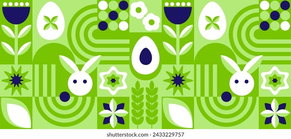 Bauhaus pattern abstract geometric.Easter, eggs, flowers, plants of simple shapes. Vector illustration.