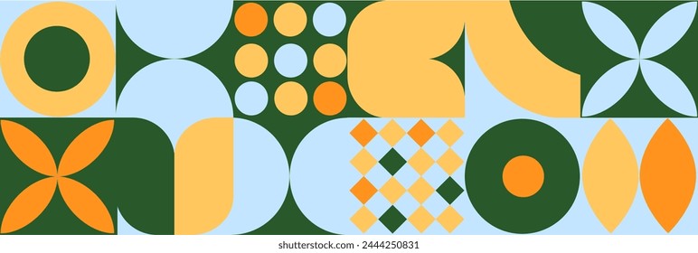 Bauhaus pattern abstract geometric.Shapes of natural organic flower plants, eco-agriculture citrus. Vector minimal illustration