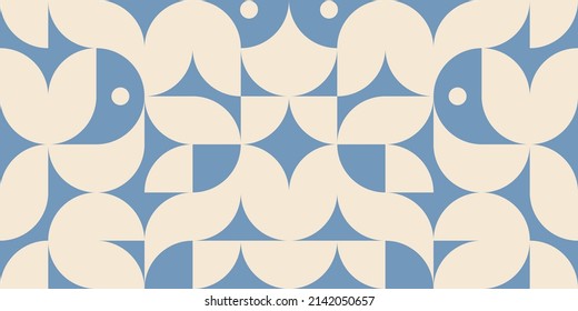 Bauhaus pattern in beige and blue colours. Abstract seamless vector pattern for banners, covers, backgrounds, poster art, textile design, decorative prints, invitation letters, packaging etc.