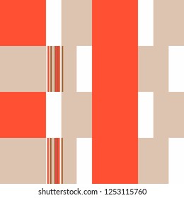 Bauhaus Pattern. Blocks Background With Stripes. Red Rhythmic Layout With Rectangular Shapes. Vector Seamless Bauhaus Pattern. Abstract Geometric Background. Bauhaus Style Design. 