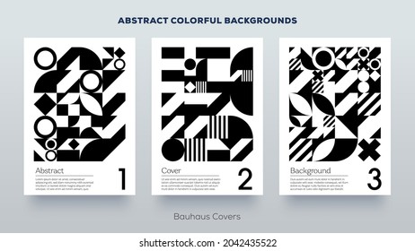 Tapas de diseño de patrones de Bauhaus. Fondo geométrico abstracto. Afiches sencillos y coloridos, folletos, postales, volantes, libros, etc.
