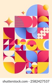 Bauhaus pattern design. Bauhaus modern poster. Bauhaus creative background graphic illustration. Colorful geometric style for beautiful banner, poster, card, wallpaper, sign, art exhibition, template.