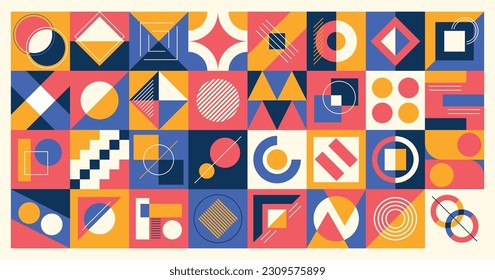 Bauhaus Pattern, Distinctive Geometric Design with Clean Lines, Bold Shapes, Vibrant Colors, Vector Illustration