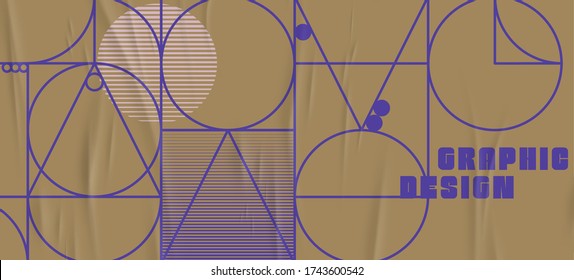 Bauhaus placard template with abstract shapes, 80s memphis geometric style flat and line design elements. Retro art for landing page, a4 covers, banners, flyers and posters. Eps10 vector illustrations