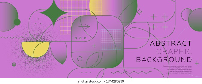 Bauhaus placard template with abstract shapes, 80s memphis geometric style flat and line design elements. Retro art for landing page, a4 covers, banners, flyers and posters. Eps10 vector illustrations