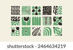 Bauhaus plants, natural monochrome pattern in tiles, decorative abstract art with flowers, leaves, fruits, vegetables, stones, banner, wallpaper
