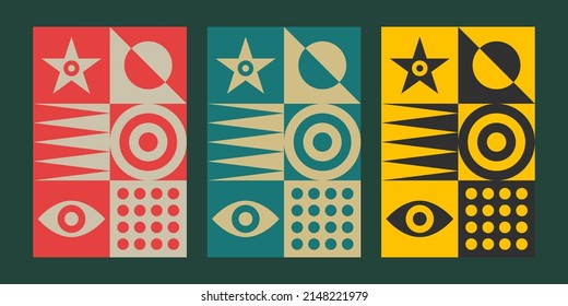 Bauhaus poster, abstract geometric background. Pattern with circle, square, eye