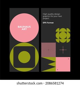 Bauhaus poster design template layout with clean typography and minimal vector pattern with colorful abstract geometric shapes. Great for branding presentation, album print, website header, web banner