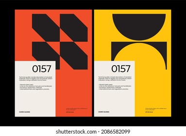Bauhaus poster design template layout with clean typography and minimal vector pattern with colorful abstract geometric shapes. Great for branding presentation, album print, website header, web banner - Shutterstock ID 2086582099
