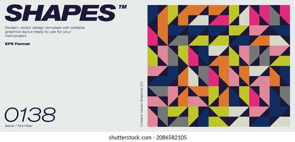 Bauhaus poster design template layout with clean typography and minimal vector pattern with colorful abstract geometric shapes. Great for branding presentation, album print, website header, web banner