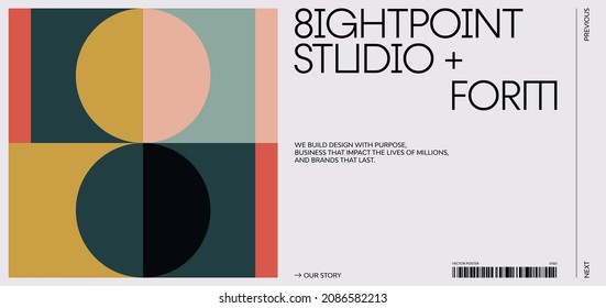 Bauhaus poster design template layout with clean typography and minimal vector pattern with colorful abstract geometric shapes. Great for branding presentation, album print, website header, web banner