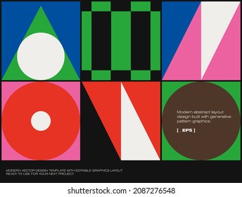 Bauhaus poster design template layout with clean typography and minimal vector pattern with colorful abstract geometric shapes. Great for branding presentation, album print, website header, web banner